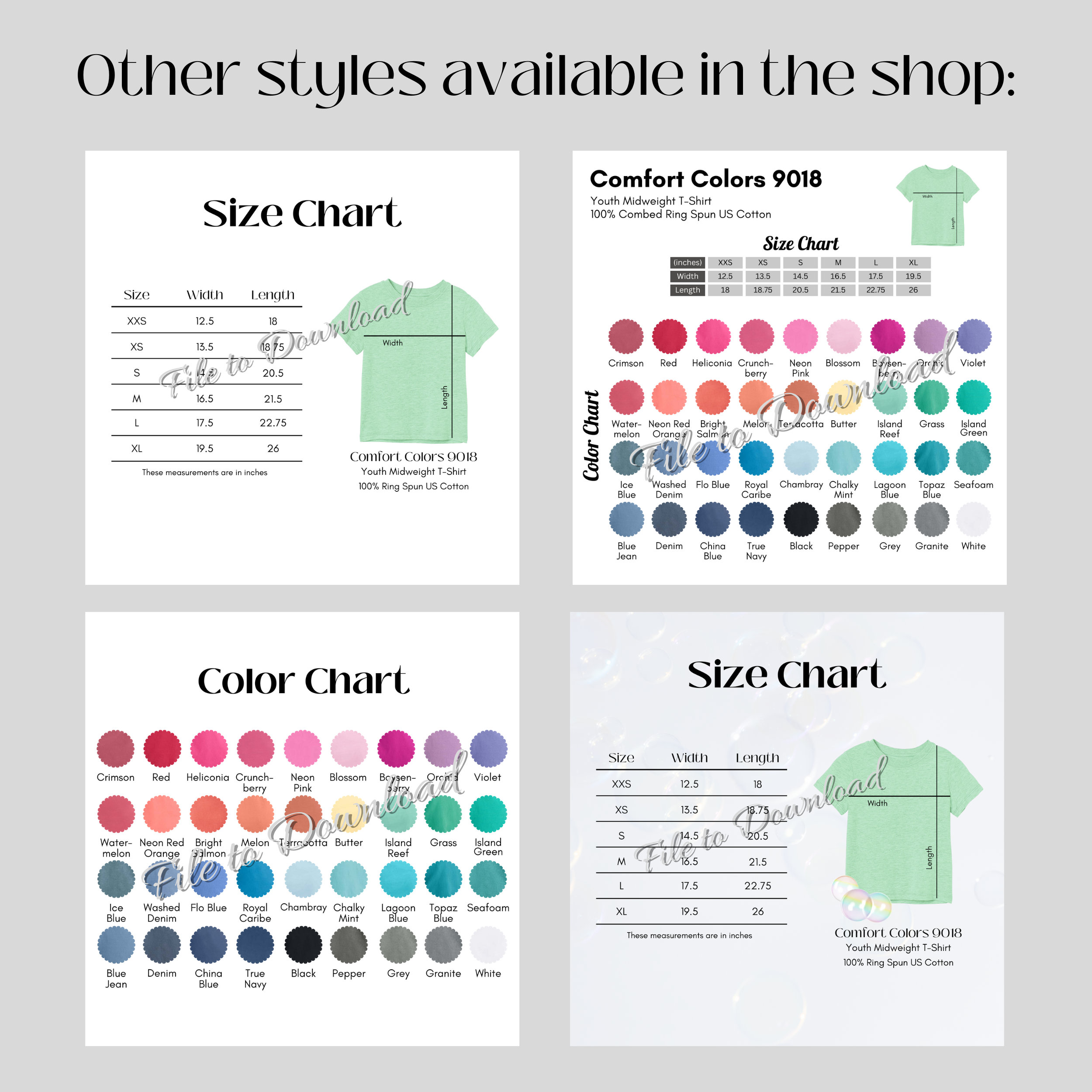 Comfort Colors 9018 Color Chart, CC9018 Youth Midweight Tshirt Colour