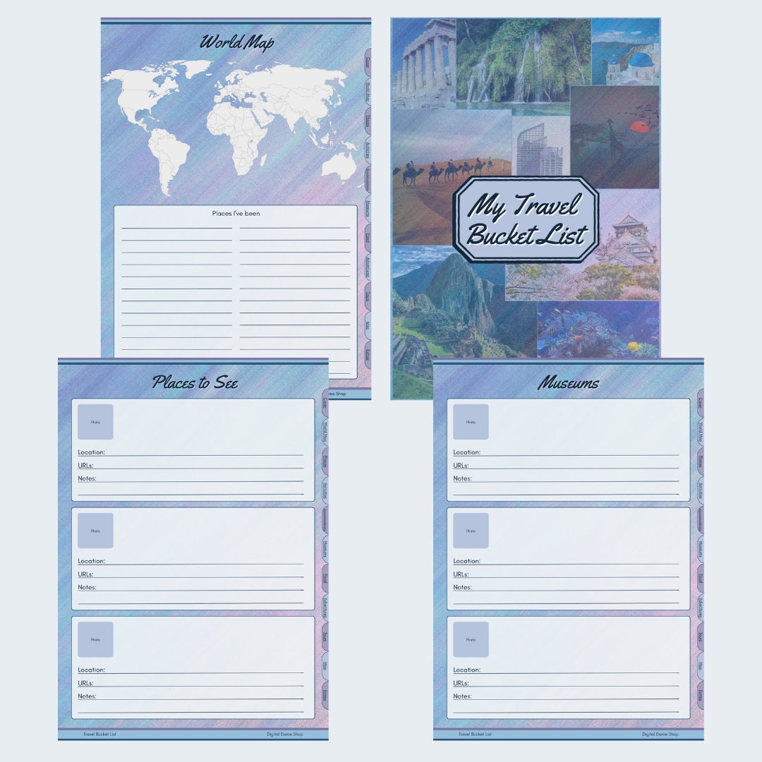 Travel Bucket List Organizer, Vacation Idea Storage, Digital Planner
