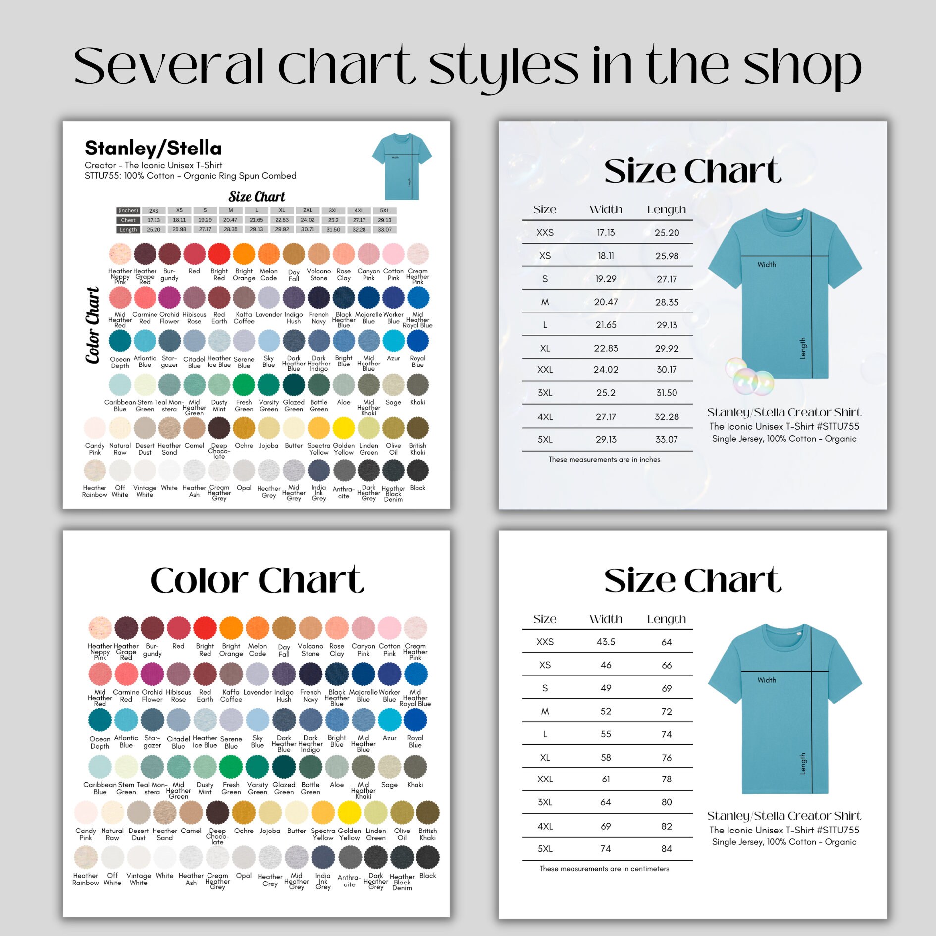Stanley/stella Color Chart and Size Chart STTU755 Stanley Etsy Finland