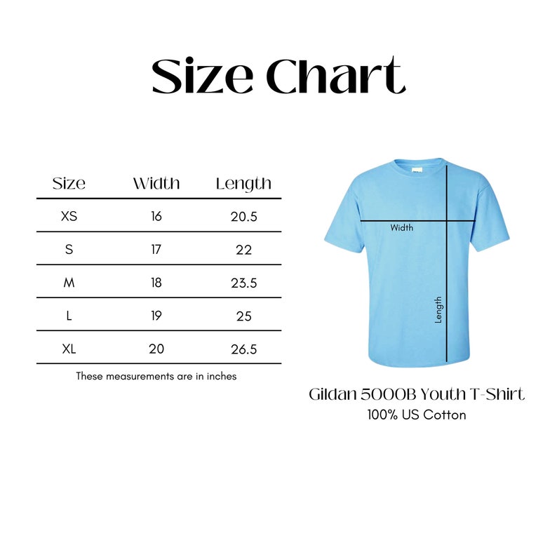 Gildan 5000B Size Chart G500B Youth Tshirt Size Guide Gildan - Etsy