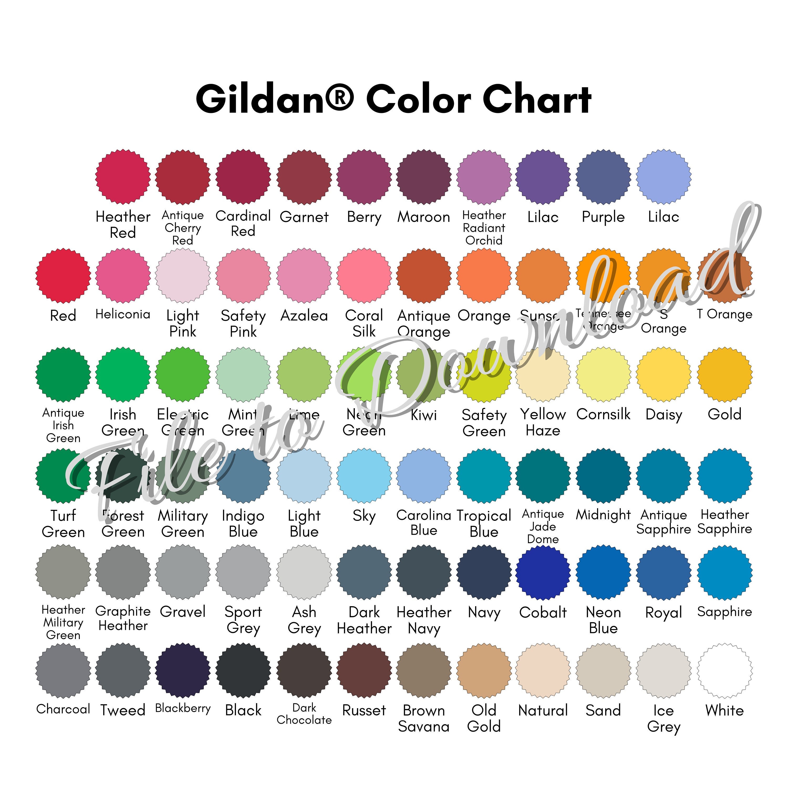 Gildan 18000 Color Chart, Color Chart GIldan 18000, Gildan Sweatshirt ...
