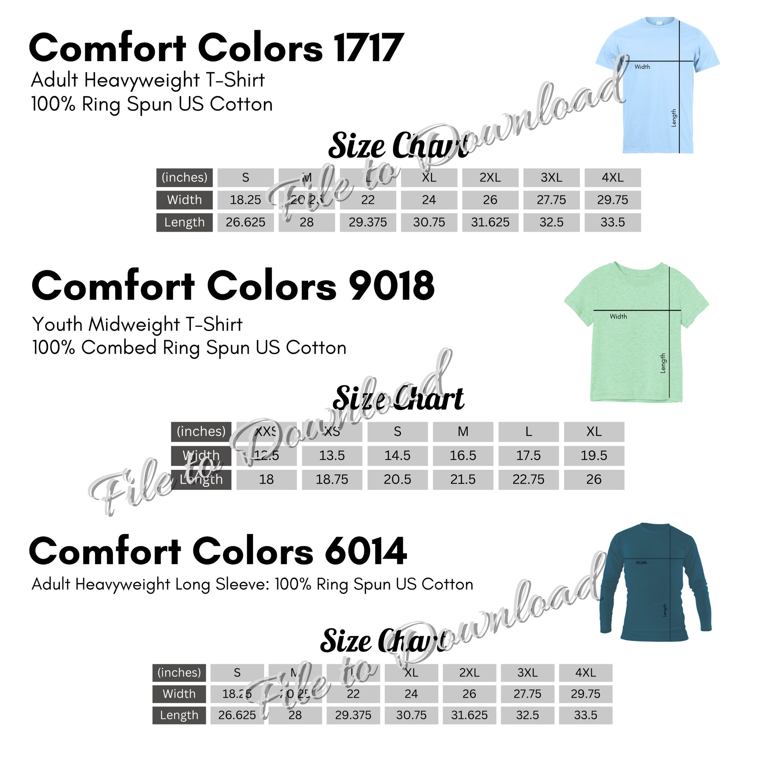 Editable Comfort Colors Size Charts and Color Charts All Colors & 7 ...