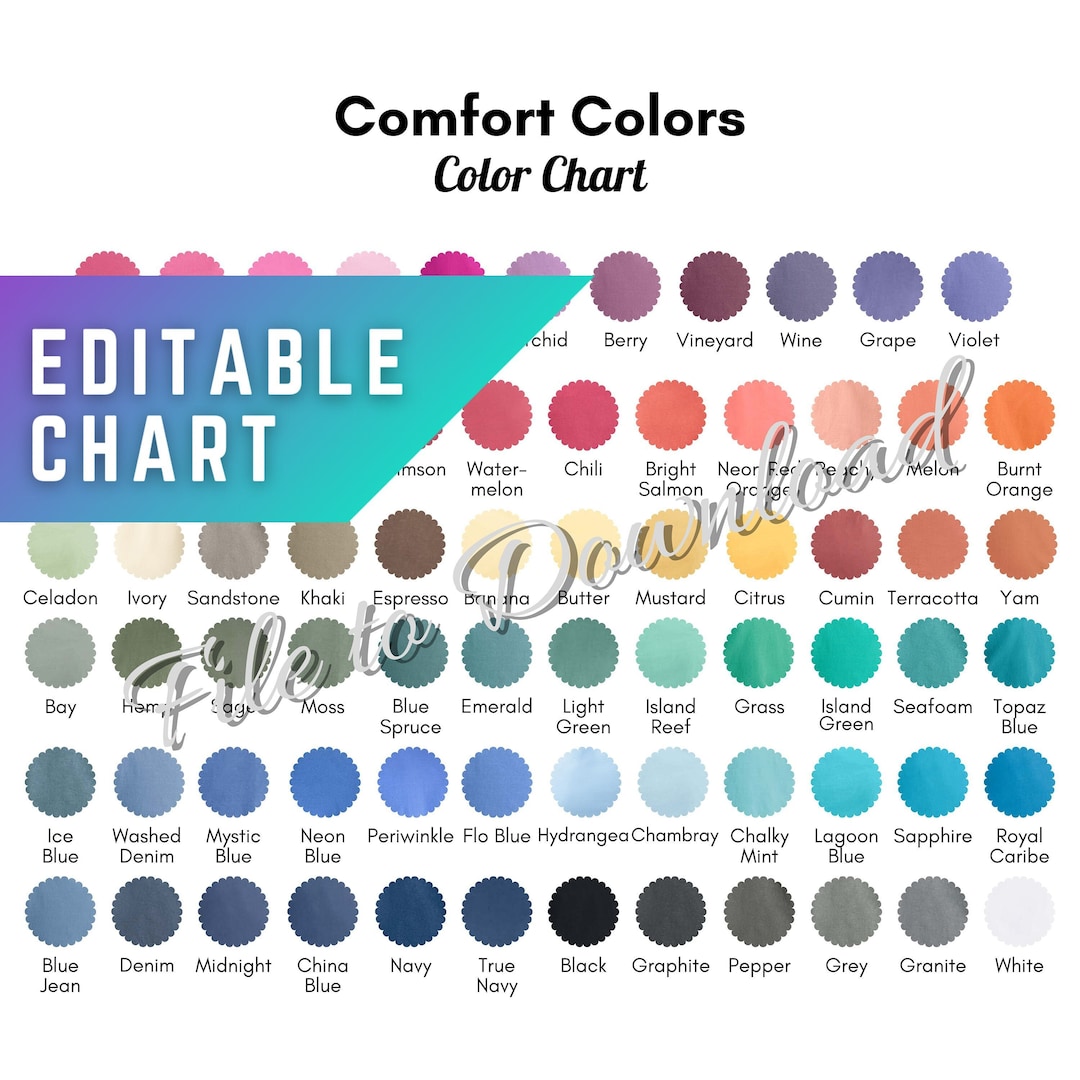 Editable Comfort Colors Color Chart color Only Can Be Used With Most
