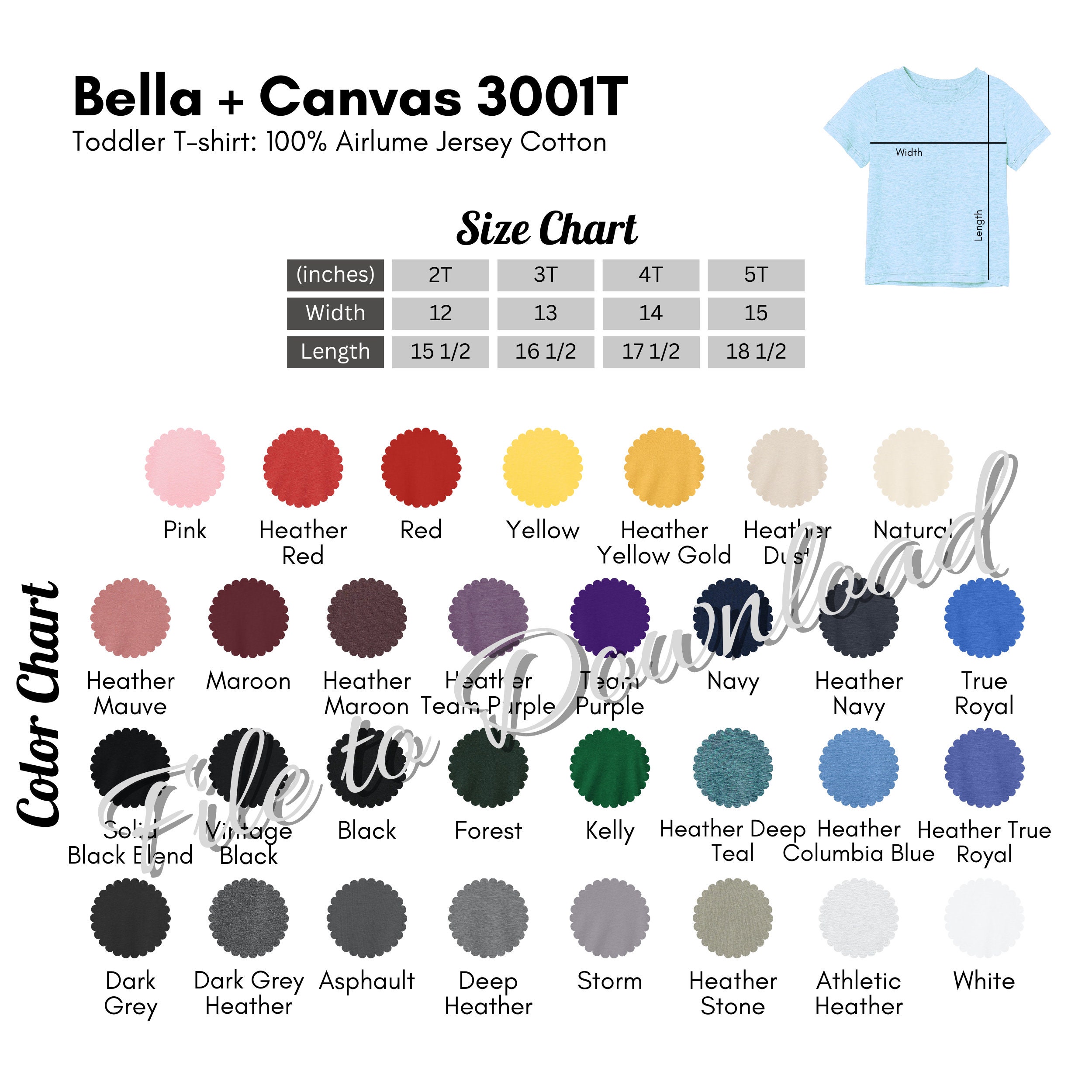 Editable Bella Canvas 3001T Color and Size Chart BC3001T - Etsy