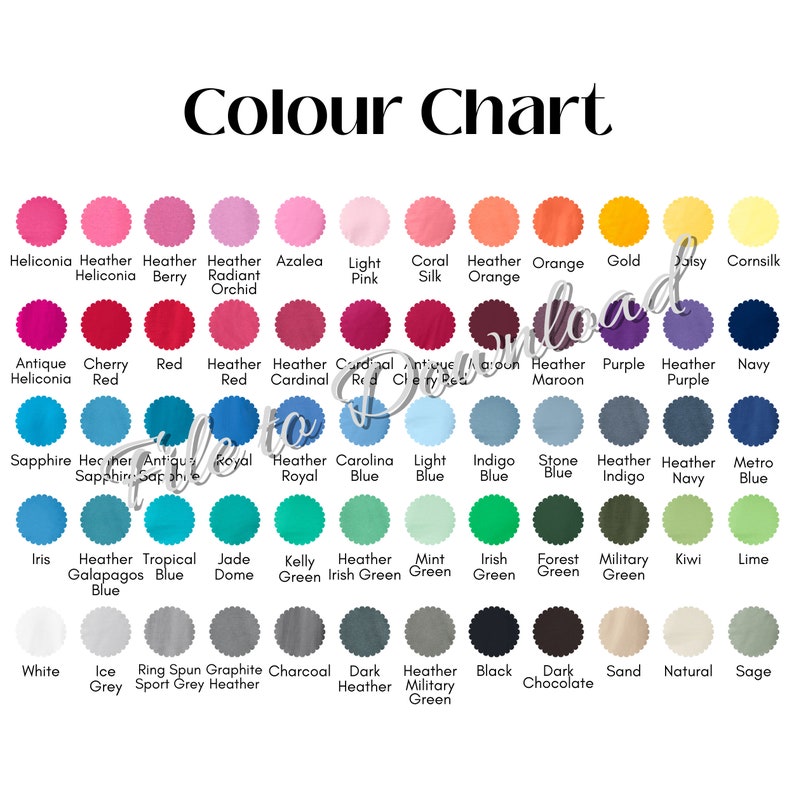 Gildan 64000 Color Chart, G640 Softstyle T-shirt Colour Guide, Gildan ...