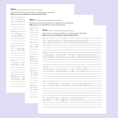 Sentence Worksheet, Handwriting Printable Tracing Sheet, Digital Download School Writing Handout ...