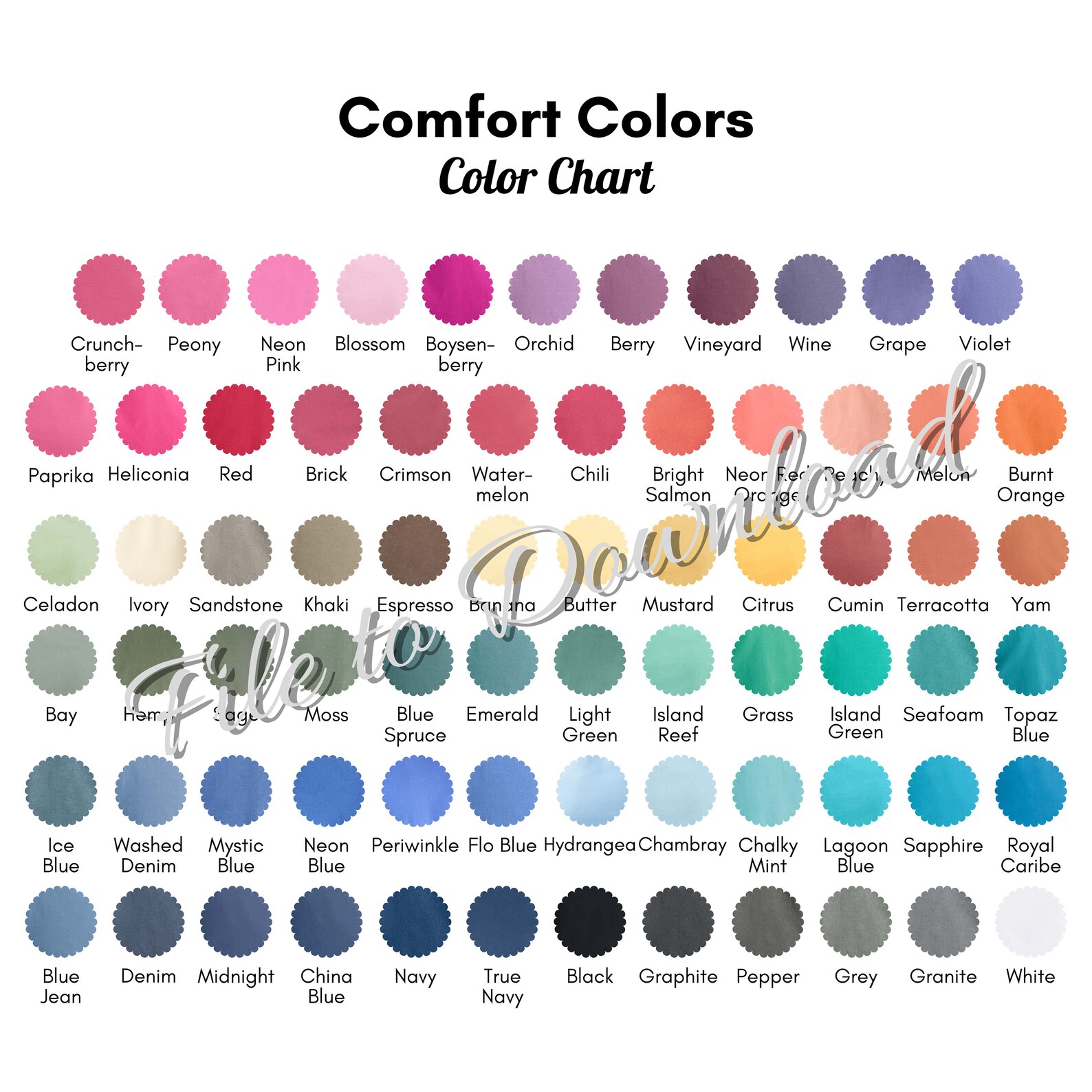 Editable Comfort Colors Color Chart color Only Can Be Used With Most