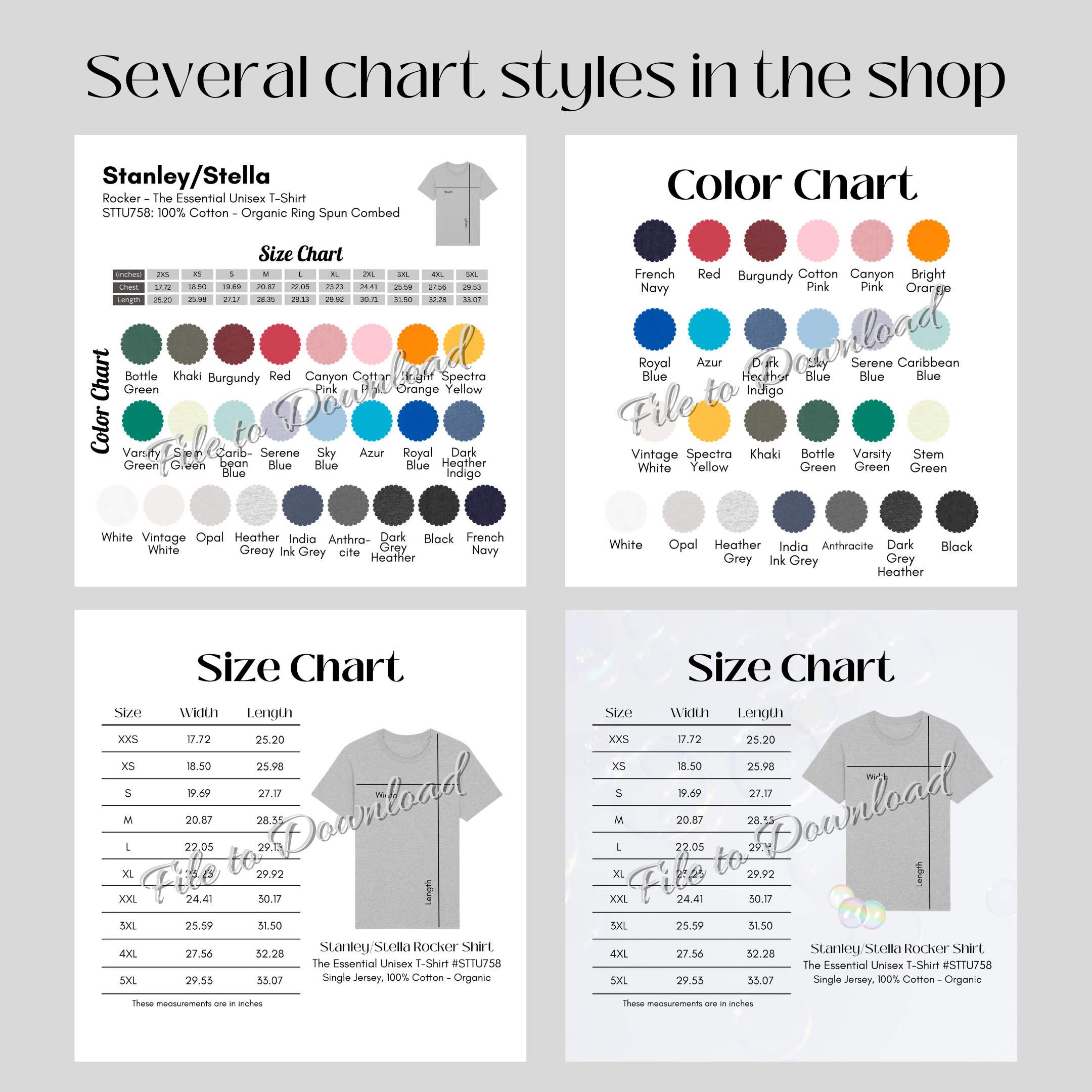 Stanley/stella Color Chart and Size Chart STTU758 Stanley Etsy