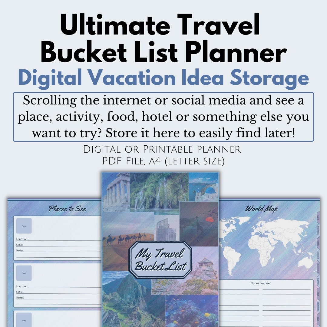 Travel Bucket List Organizer, Vacation Idea Storage, Digital Planner