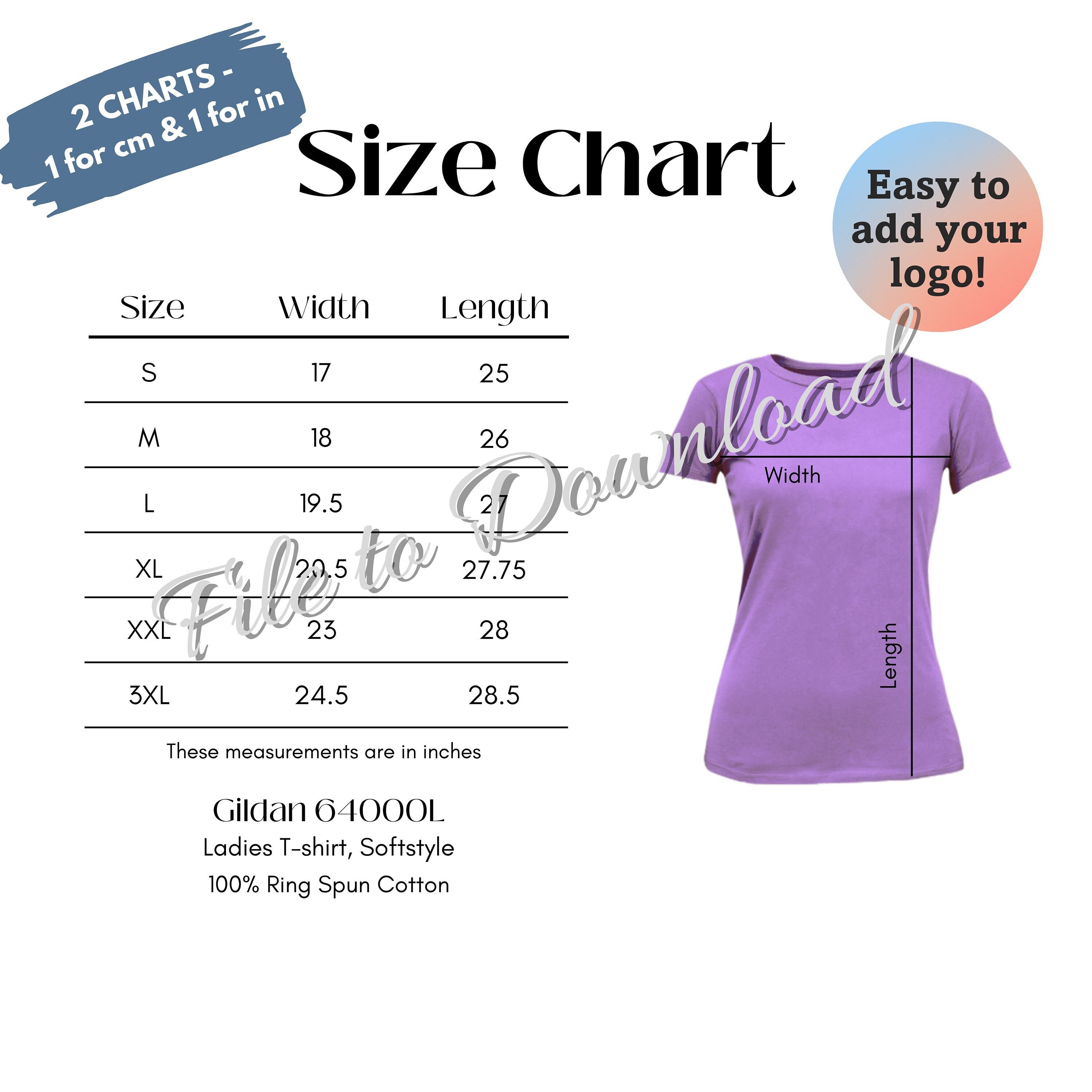 Gildan 64000 Black Unisex T-shirt Size Chart inches/cm, Gildan T-shirt  Mockup Sizing Chart, Digital Download Sizing Chart -  Denmark