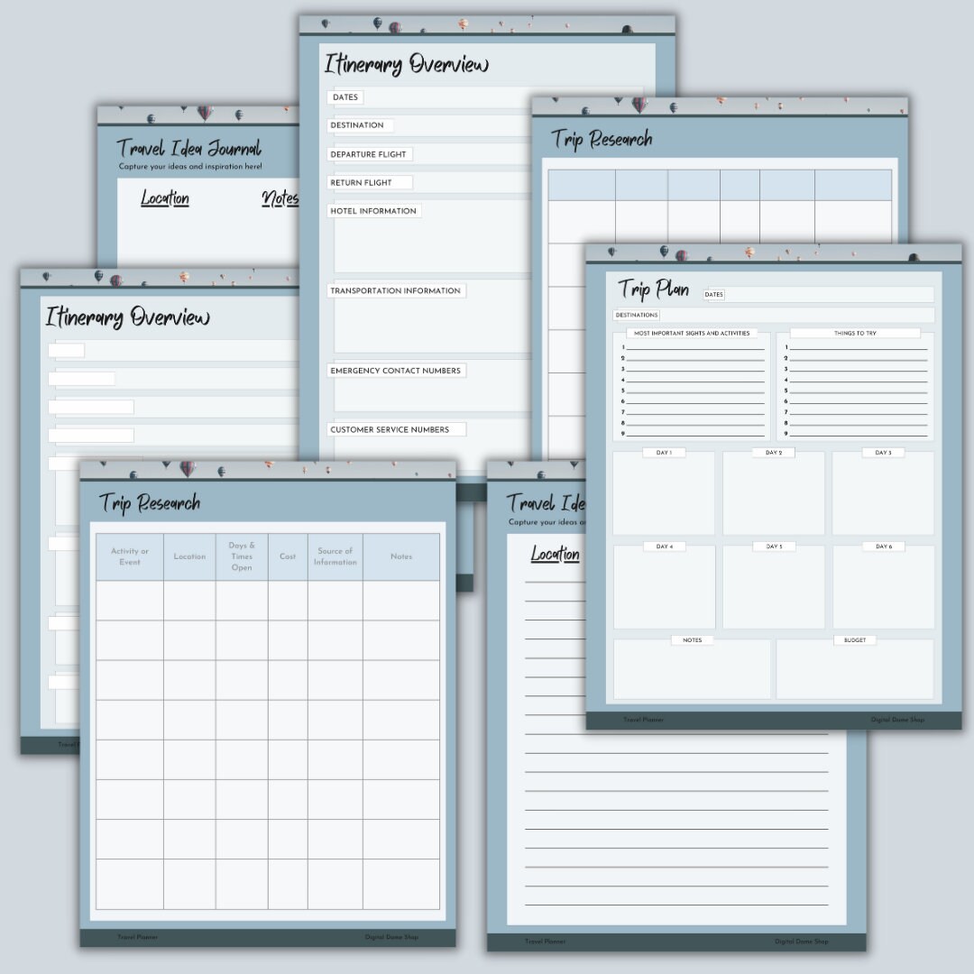 Travel Planner, Trip Itinerary and Organizer, Vacation Journal