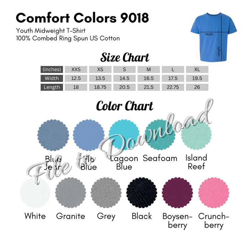 Buy Comfort Colors 9018 Color Chart and Size Chart CC9018 Youth Online ...