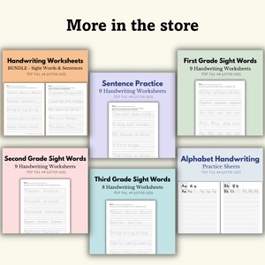 Sentence Worksheet, Handwriting Printable Tracing Sheet, Digital Download School Writing Handout ...