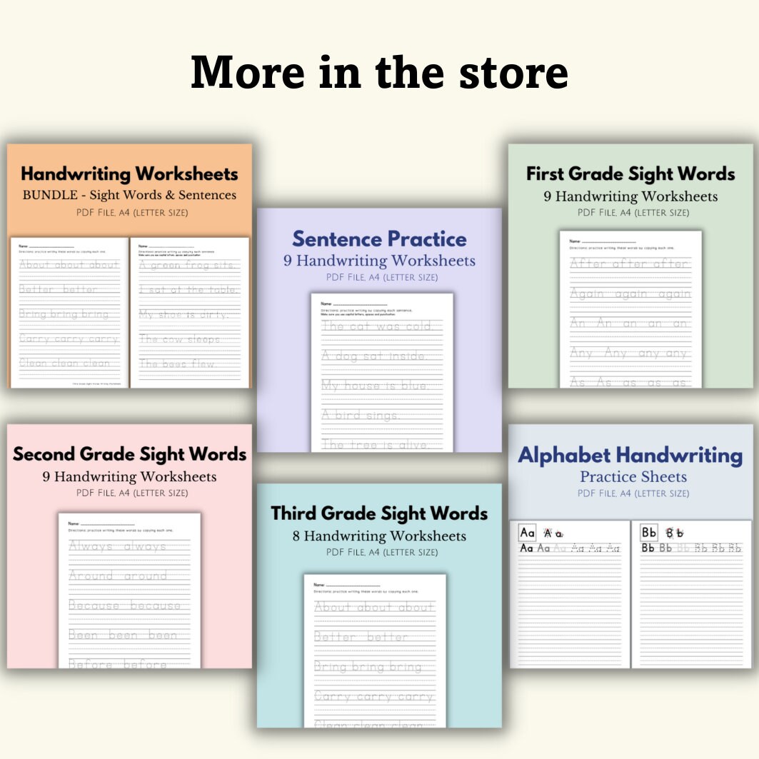 Sentence Worksheet, Handwriting Printable Tracing Sheet, Digital Download School Writing Handout ...