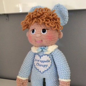 Choupy the cuddly toy in crocheted velvet wool, PDF file to download (in French)