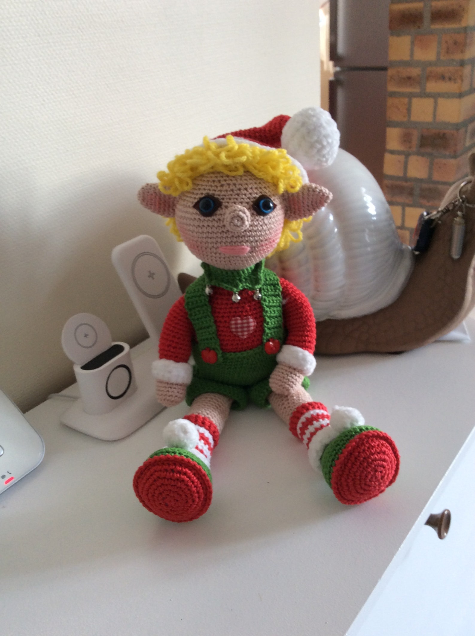 Chapeau D'elfe Fait Main Au Crochet - Costume De Noël Bébé 2-3T - Rouge, Vert Et Blanc - Neuf Sans étiquettes