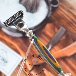 Razor Handmade Colorgrain Wood Double Edge Safety Gillette Mach 3 Fusion Shaving Razor SEE VIDEO 1026a