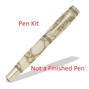 May include: A pen kit with a white and gold marbled barrel and silver accents. The pen has a decorative clip and a crystal-like embellishment. Text on the image reads "Pen Kit" and "Not a Finished Pen."