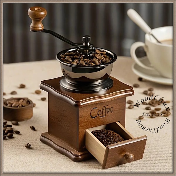 Crank Wood Wooden Manual Fresh Coffee Bean  Grinder Grinding Mill Engravable Retirement Graduation Gift Custom