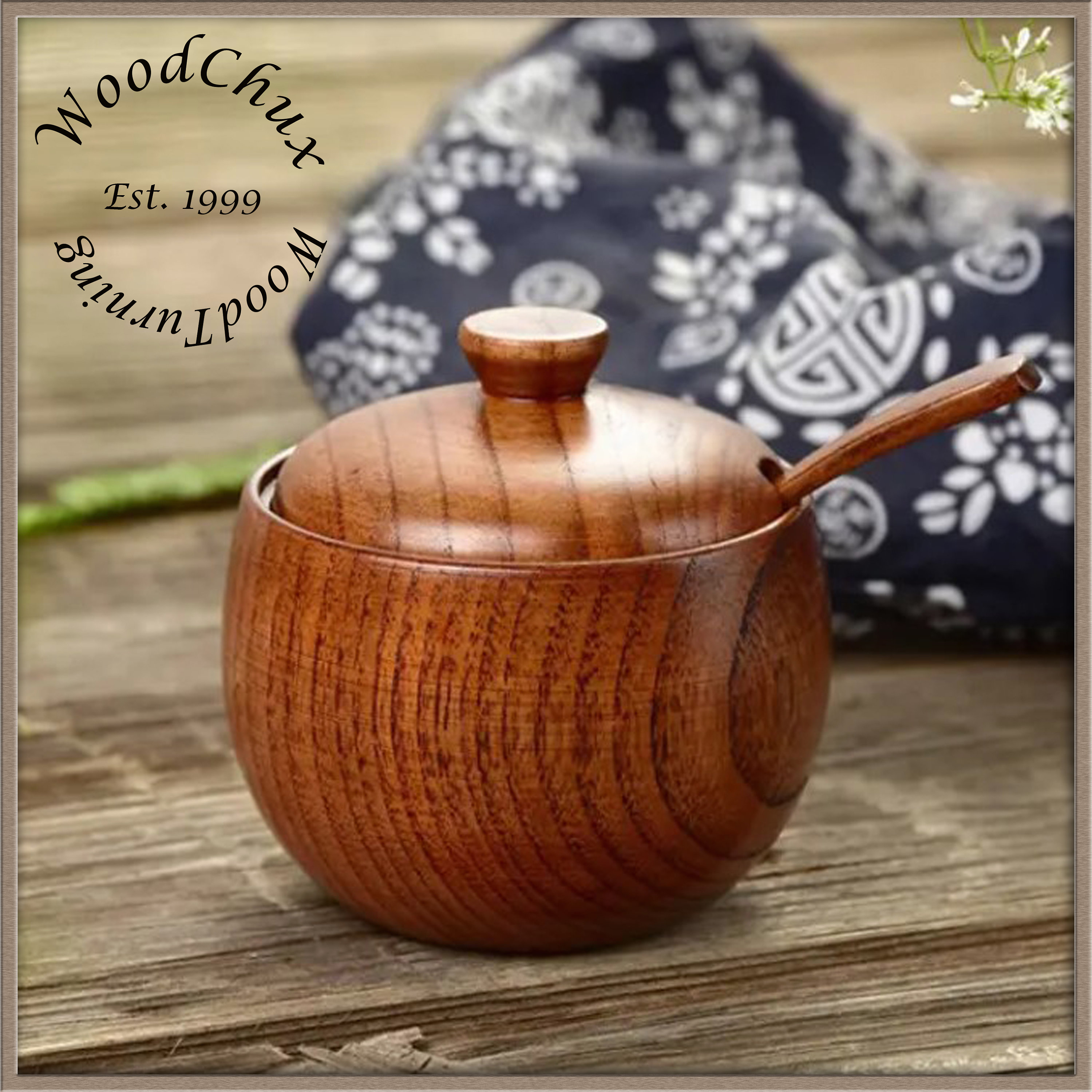Holz-Salzkeller Aus Jujuba-Holz Mit Deckel & Löffel - 170ml, 8.9x8.9cm, Elegant & Feuchtigkeitsbeständig