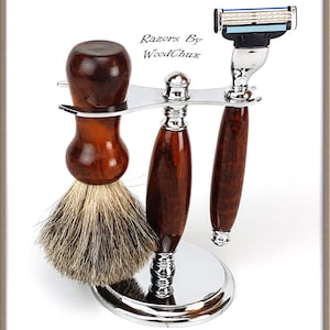 Shaving Razor Set Handmade Rare Snake Wood DE Safety Mach 3 Fusion 356a