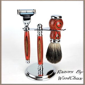 Razor Handmade SpectraPly Wood Shaving Set Double Edge Safety Mach 3 Fusion Razor Colorgrain 360a