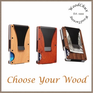 Billetera de madera con clip para billetes, madera de cerezo, nogal, madera de padauk, RFID, hecha a mano, grabable
