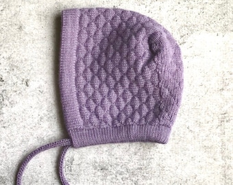 Purple Baby Bonnet: Alpaca Blend Knit Hat with Ties