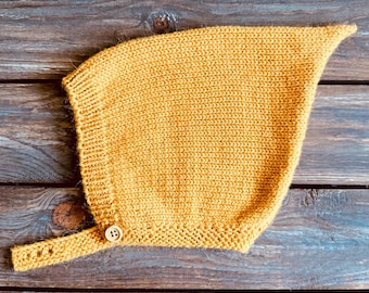 Vintage Baby Pixie Hat: Honeycomb Yellow Alpaca Wool Bonnet