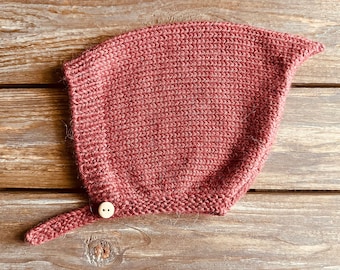 Alpaca Blend Baby Pixie Hat: Brick Red Vintage Bonnet
