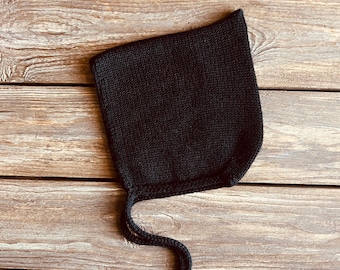 Knit Merino Wool Baby Hat - Black Pixie Bonnet