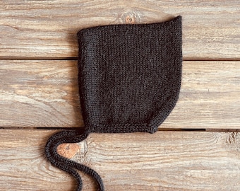 Pure Alpaca Pixie Bonnet: Black Baby Pointy Hat
