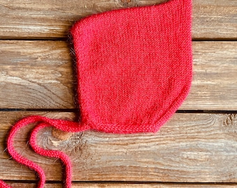 Pure Alpaca Red Pixie Bonnet: Baby Christmas Hat made in USA