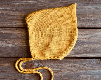 Pure Italian Merino Wool Pixie Hat: Goldenrod Yellow Baby Bonnet