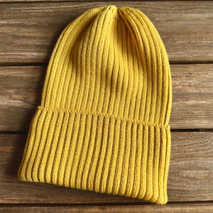 Merino Wool Rib Knit Beanie - Mustard Yellow Fisherman Hat
