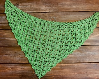 Crocheted Green Cotton Bandana – Boho Hair Scarf & Festival Accessory