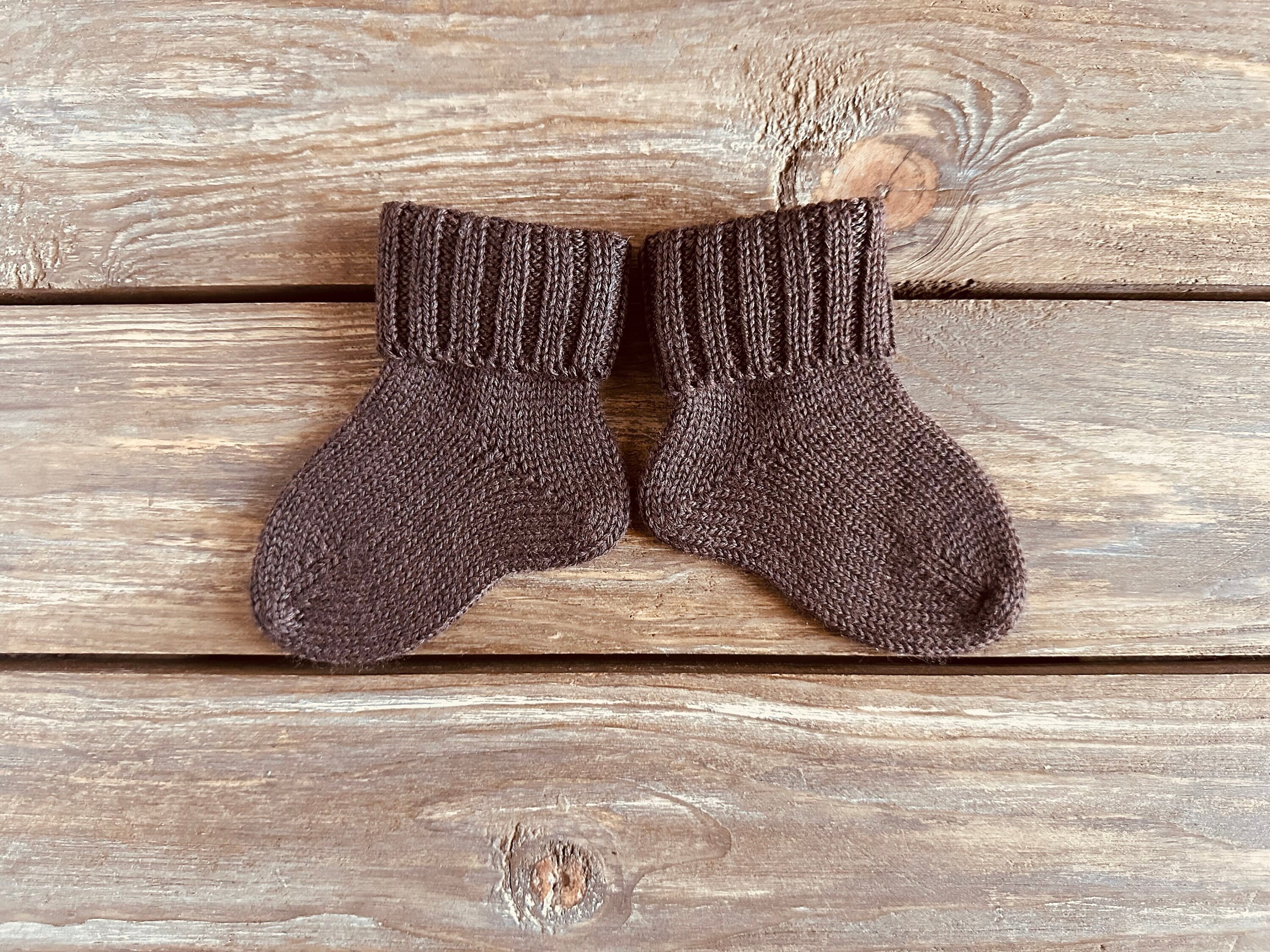 Knit Merino Wool Baby Booties - Brown Newborn Socks