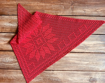 Red crochet bandana, boho style, pure cotton