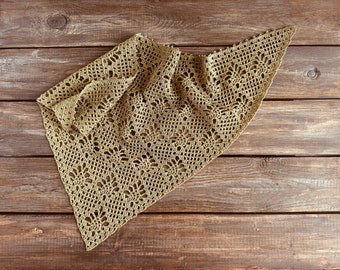 Handmade Crochet Cotton Bandana: Olive Green Boho Head Scarf