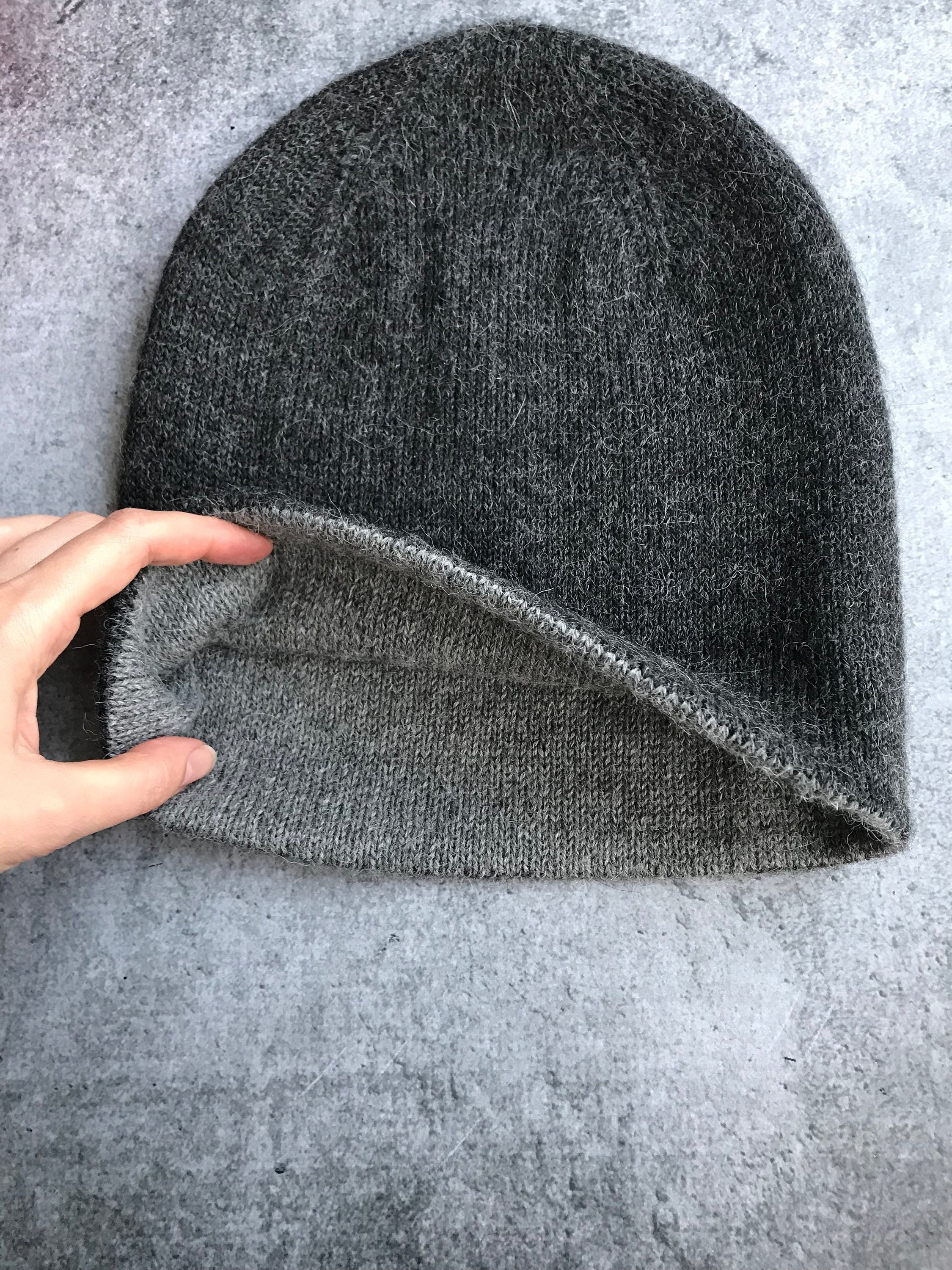 Reversible Pure Alpaca Beanie: Double-sided Gray Knit Hat - Etsy display picture 1
