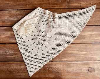 Crochet Lace Bandana: Boho Cotton Head Scarf, Summer Sun Protection