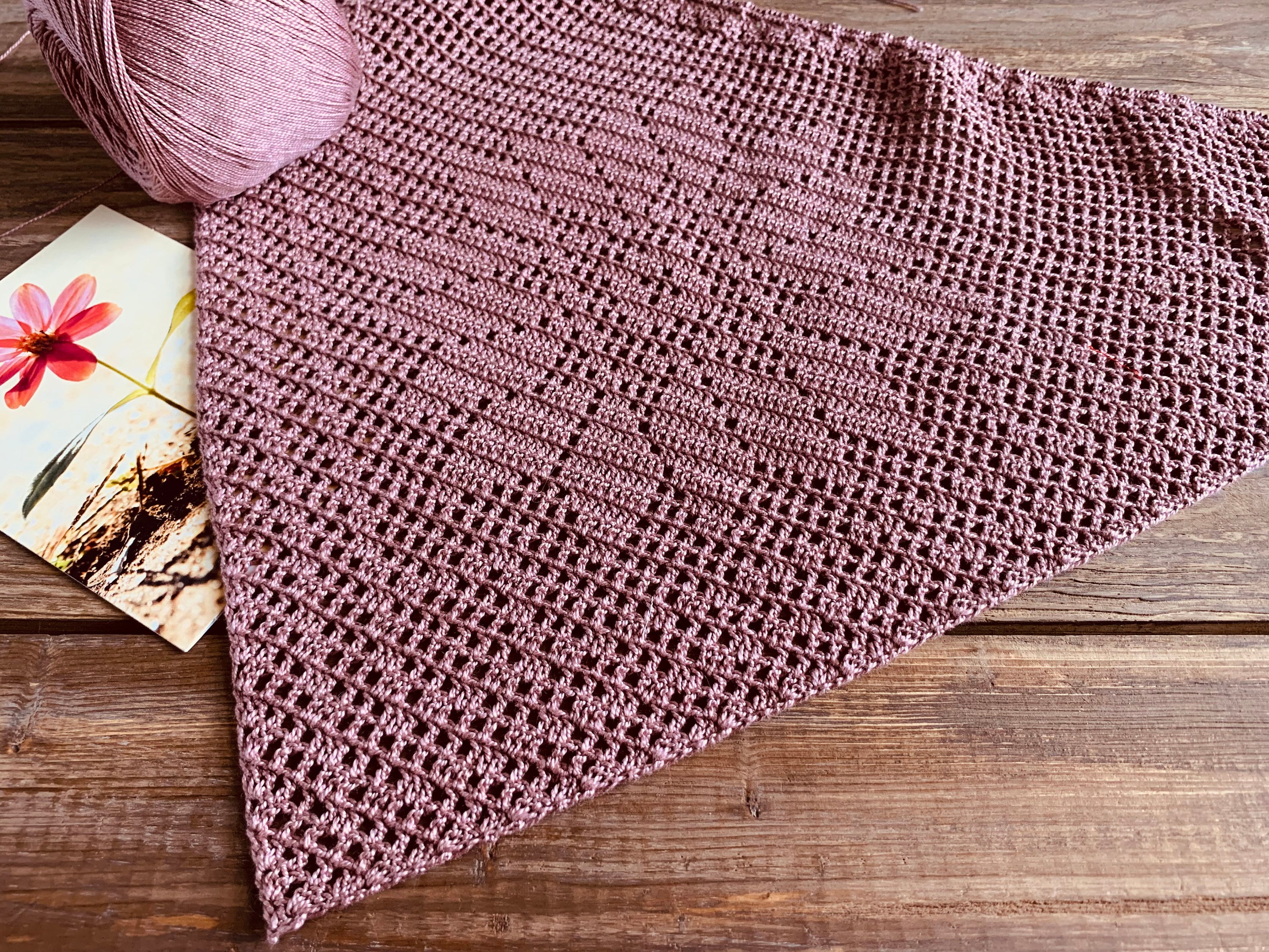 Crochet Cotton Bandana, Mauve Triangle Head Scarf, Boho 