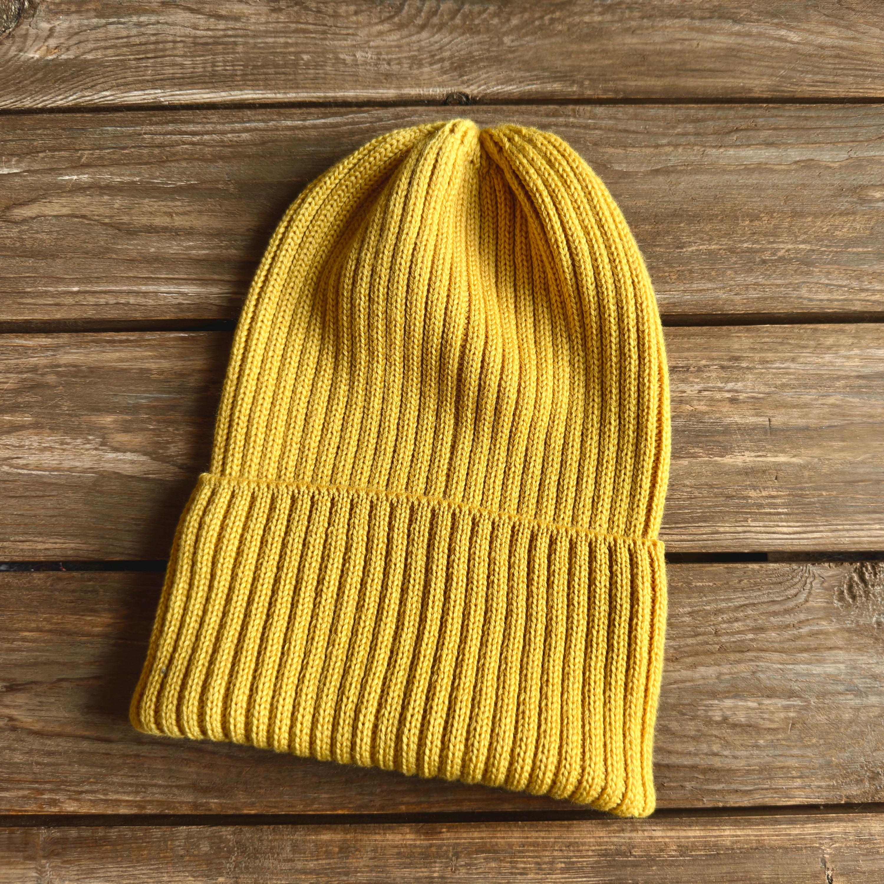 OUTERKNOWN yellow organic cotton slouchy knit beanie hat yellow men\'s women\'s Wholesale Winter Hat | Satin Lined | Detachable Pom Pom  main image 2