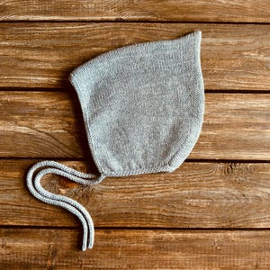 Pure Merino Wool Knit Baby Bonnet: Gender Neutral Gray Pixie Hat