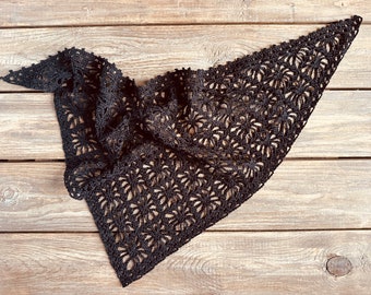 Black crochet bandana, handmade with pure cotton