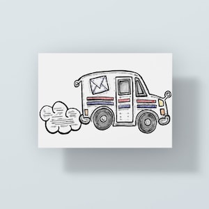 Wydrukowana ciężarówka USPS na pocztówki - Sztuka ścienna - ClipArt - i więcej *TYLKO PLIK CYFROWY*