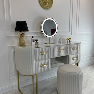  YYAO Juego de tocador de maquillaje con espejo y silla,  elegante mesa de maquillaje de 10 luces y respaldo, juego de taburete de  maquillaje, mesa de tocador, color blanco : Hogar