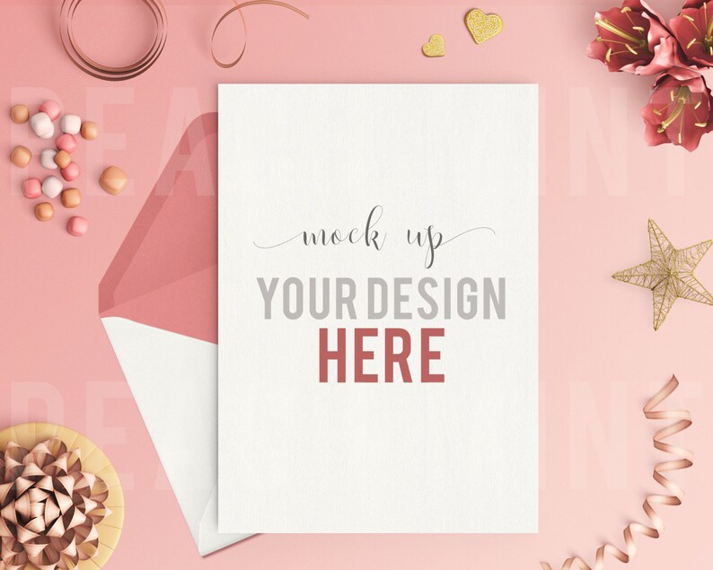 Mock Up Pink Invitation 5x7 Vertical Pink White Gold Etsy