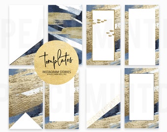 Instagram Stories Templates Blue & Gold Strokes | Social Media | Instagram, Snapchat, Facebook | Digital Design | Social Marketing