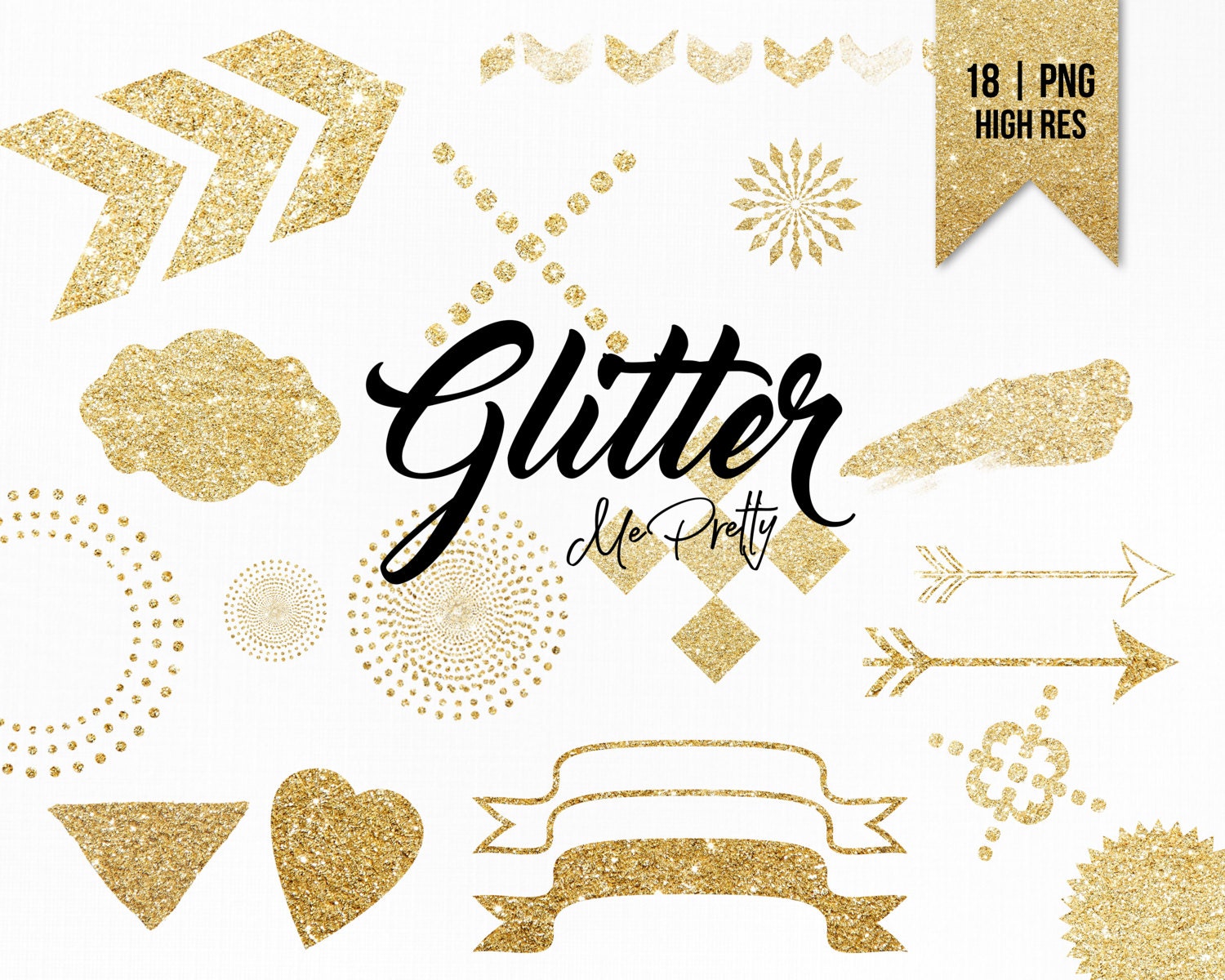 Gold Glitter Bundle 18 Glitter Shapes Strokes Digital Etsy